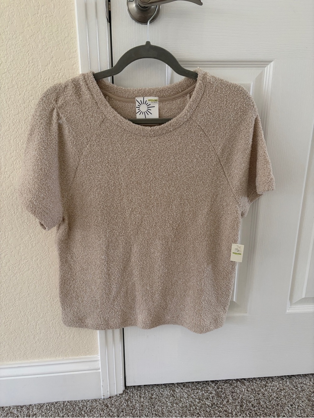 aerie Short-Sleeve Bouclé Tee in Taupe